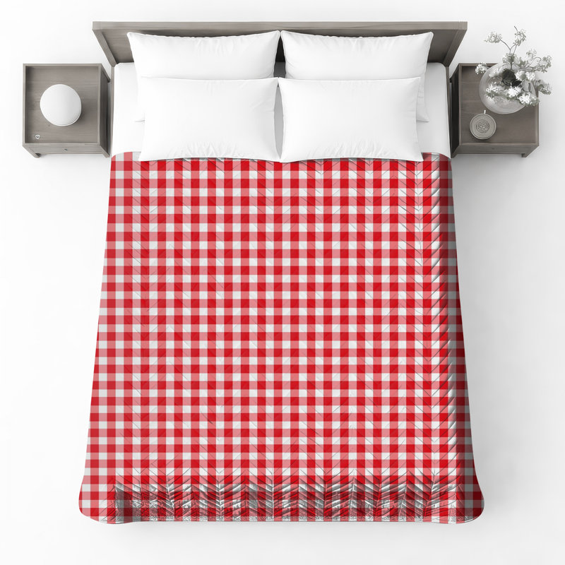 Red White Gingham Pattern Quilted Bedspread All Sizes, Twin