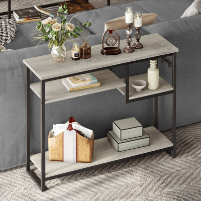 100cm Geometric Art Console Tables for Entryway, Skinny Entry Table with 4 Tier Storage Shelves