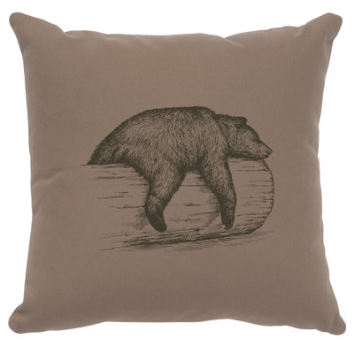 Coussin Wooded River Image - Bear on a Log - Coton taupe