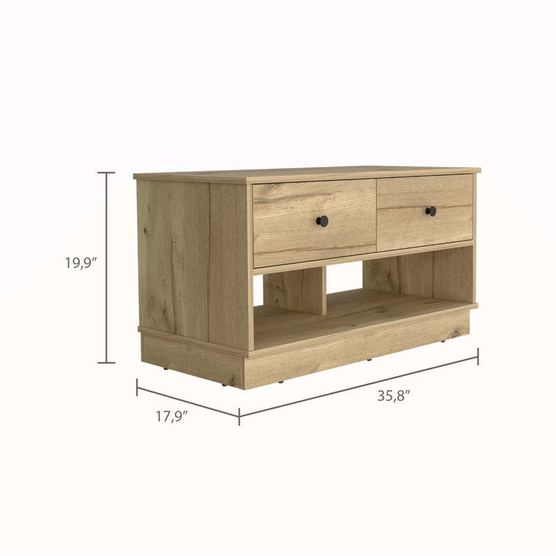 Banc de rangement rectangulaire en chêne clair à 2 tiroirs et 2 tiroirs