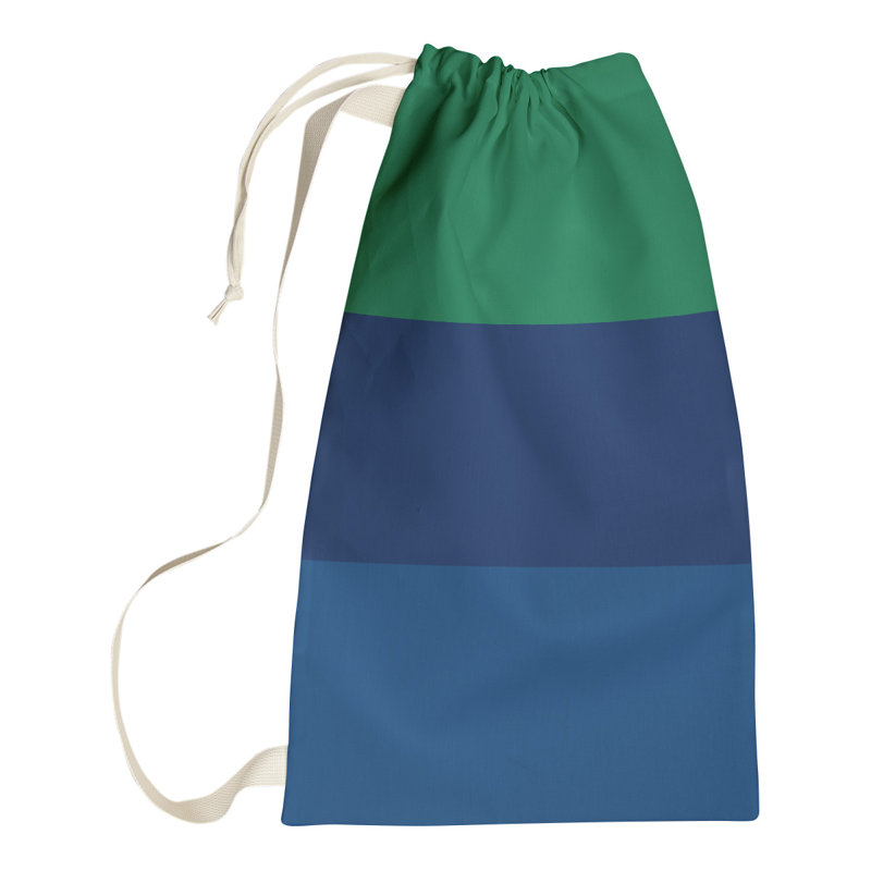 Fabric Laundry Bag with Handles, 29" H x 18" W x 1.5" D, Green/Blue/Dark Blue