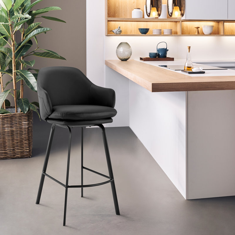 Tabouret de bar ou de comptoir pivotant avec repose-pieds Aurea, Similicuir noir