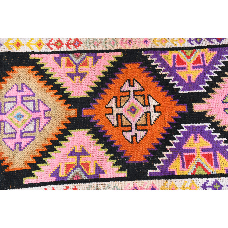 Colorful Turkish Kilim Small Rug Handmade in Geometric Pattern Made of Vintage Wool Ideal for Home Decor