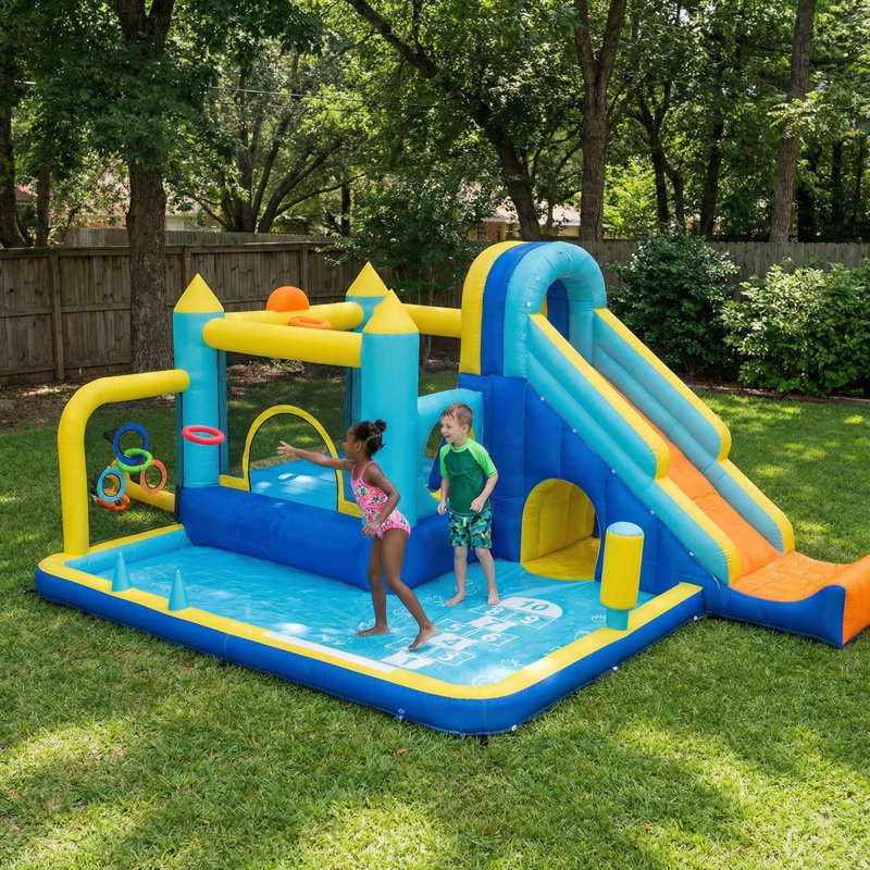 Multi-Function Castle Water Park Inflatable Bounce House With Educational Hopscotch Pool