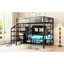 Lit mezzanine double en métal avec meuble télé, escalier et garde-robe pour enfants, maximisant l'espace et le divertissement-929111434