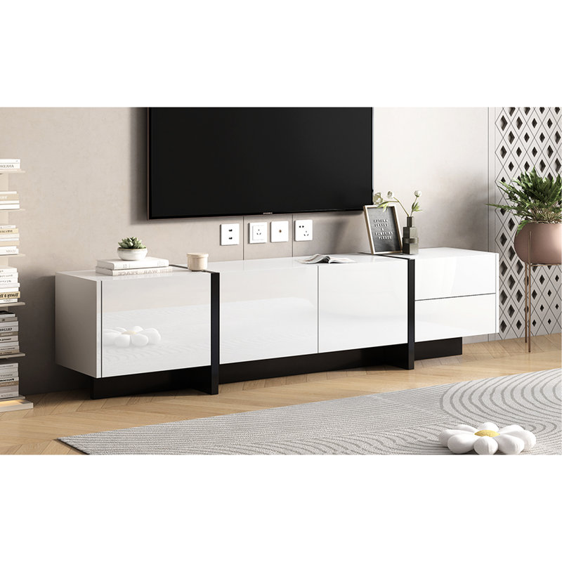 Modern 80" Tv Cabinet: White Contemporary With Finish And Spacious Room For Items Stand Displays: , Surface, Abundant Storage