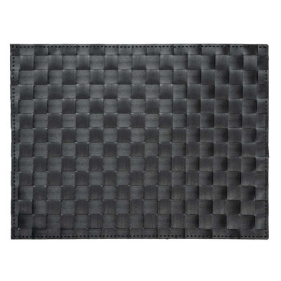 Restaurantware-Macroweave 16 x 12 Inch Woven Placemats, Set Of 6 Rectangle Table Placemats - Durable, Easy To Clean, Black Plastic Placemats For Dining Table, For Homes or Restaurants,