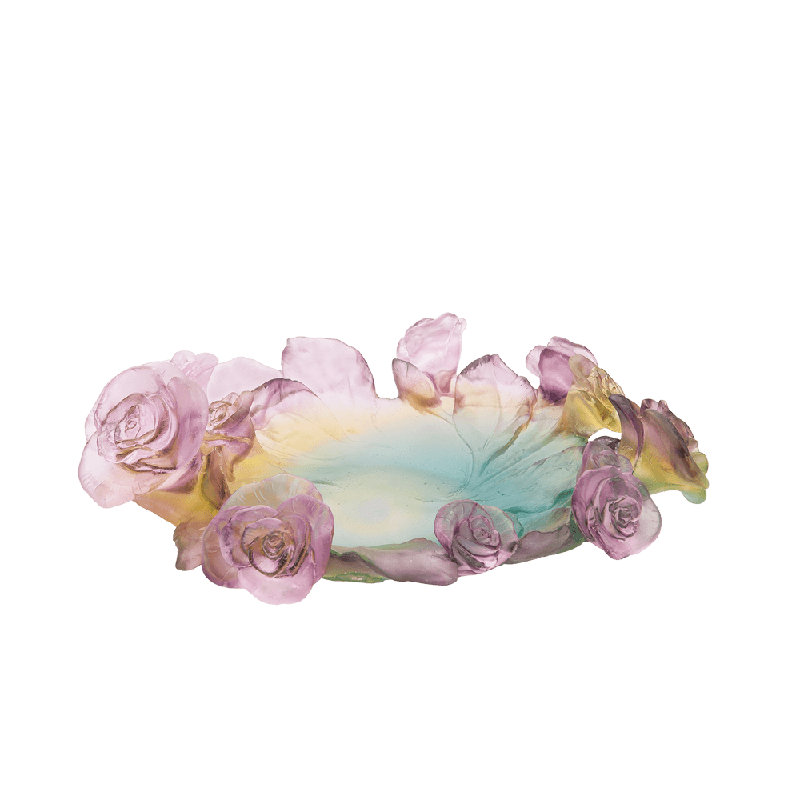 Rose Passion Handmade Crystal Decorative Bowl, Green/Pink