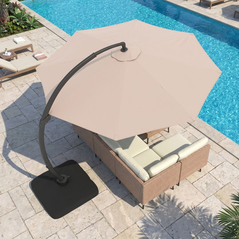Parasol de patio en porte-à-faux 11 pi avec base incluse, Champagne pâle
