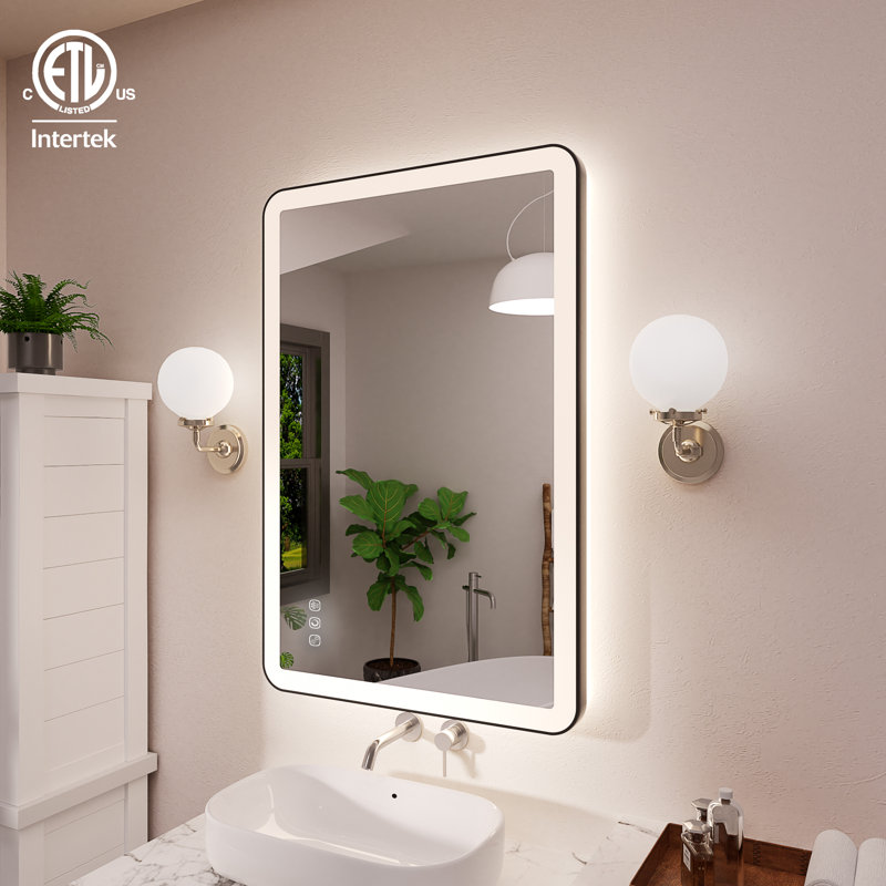 Natalin LED Wall Mirror, 32" x 24", Matte Black, Rectangle