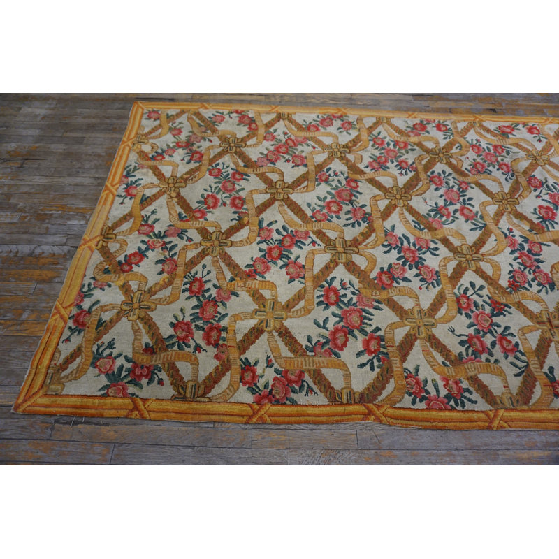 Antique Savonnerie French Allover Floral Knotted Rug