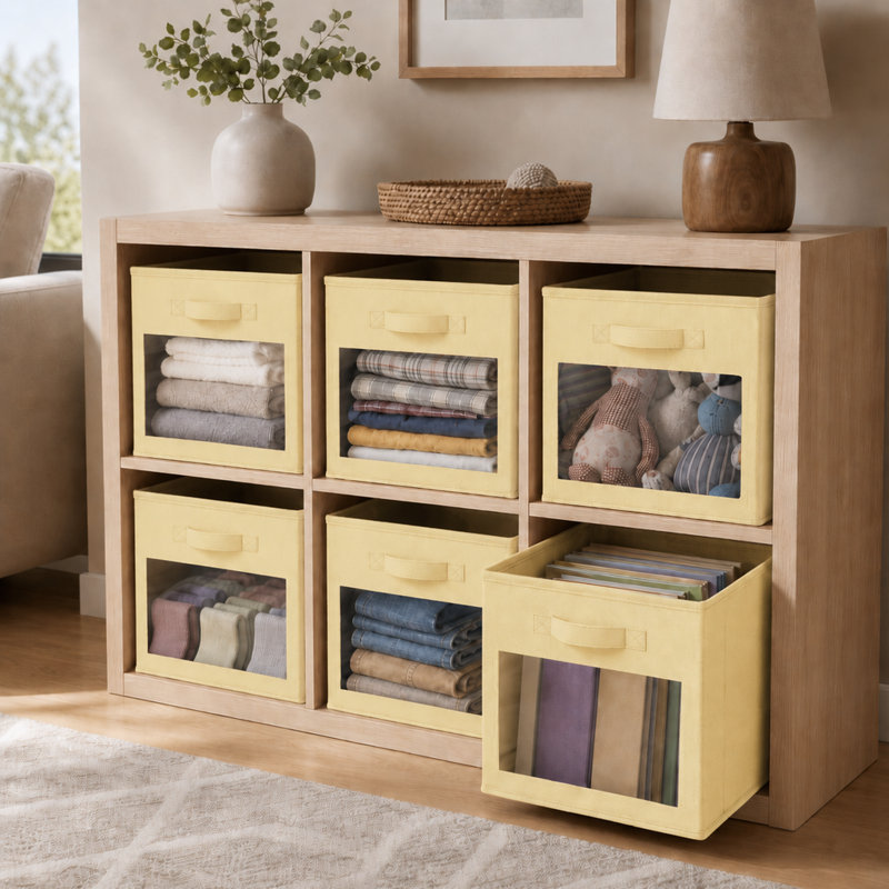 Storage Cubes with Clear Windows, Set of 6 Fabric Bins, Foldable Basket Boxes for Closet, Cubby Shelf & Cube Storage Organizer