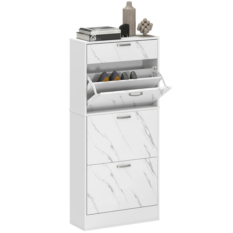 Armoire à chaussures avec 3 tiroirs rabattables, armoire de rangement étroite pour chaussures, blanc