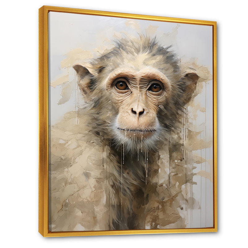 " Minimalism Monkey Silhouette ", Gold Floater Framed, 32" H x 24" W x 1" D