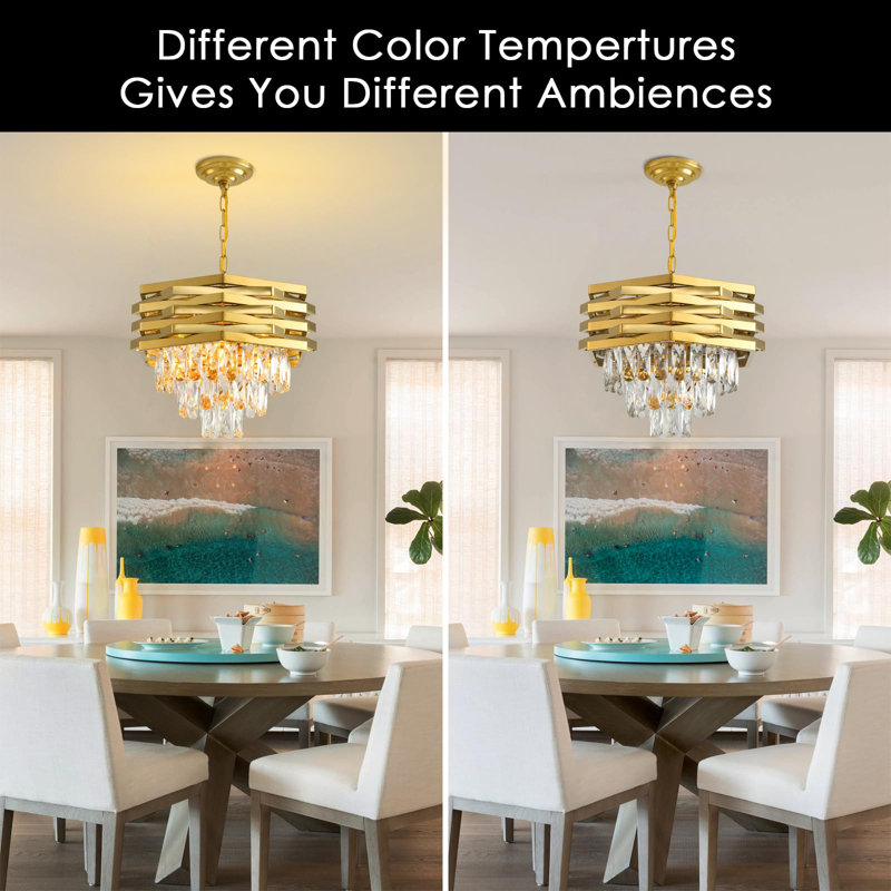 15.7" Modern Gold Crystal Chandelier, E14 Base (Bulb Not Included)
