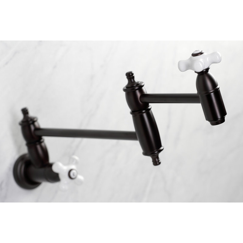 Kingston Brass Restoration Two-Handle 1-Hole Wall Mount Pot Filler Faucet, Oil Rubbed Bronze