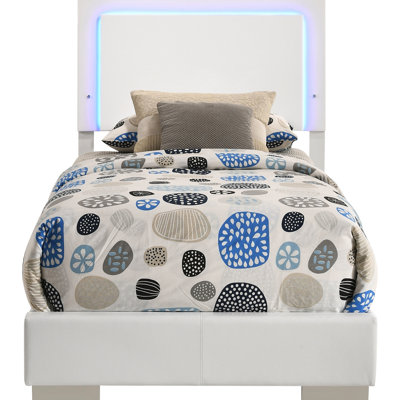 Lit simple avec finition blanche haute brillance, panneau à DEL, lattes et quatre plaques de support robustes pour la chambre à coucher, longueur de panneau de 81 pouces, 48,5