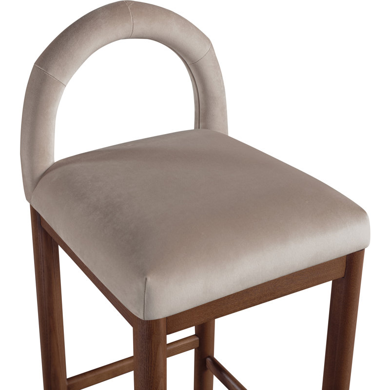 Tabouret de comptoir Conrad, Siège en velours taupe / structure brune