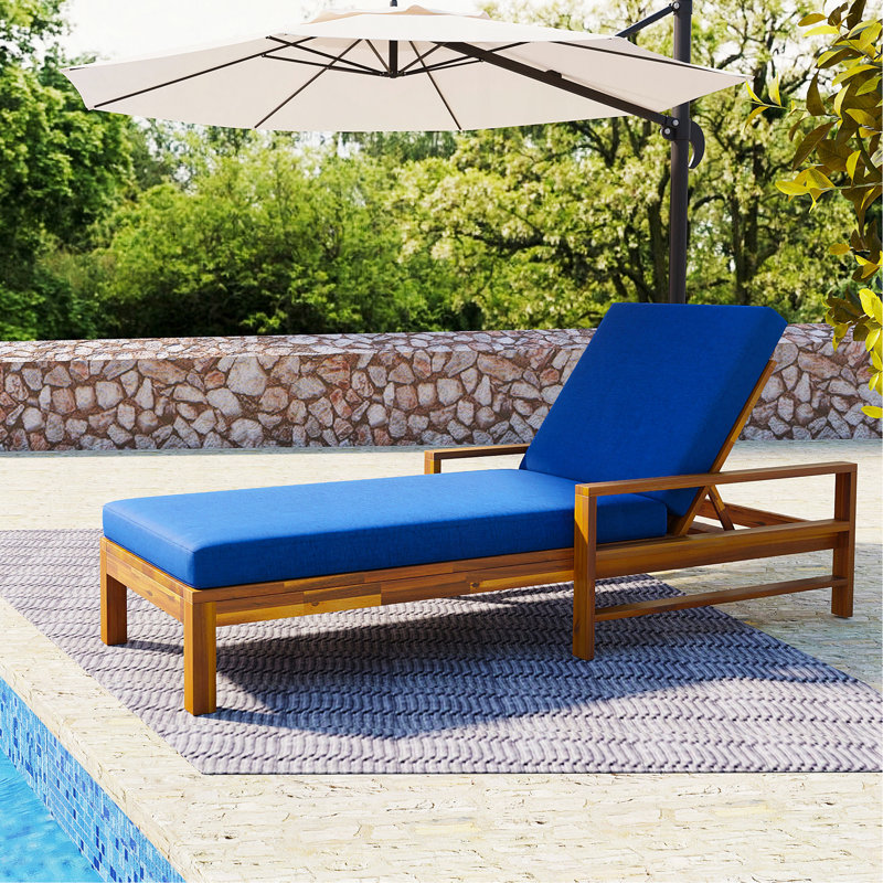 Acacia Wood Adjustable Backrest Outdoor Lounge Chair, Suitable For Gardens, Terraces, And Poolside Areas, Blue