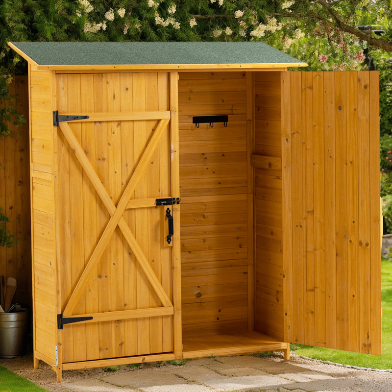Remise de rangement extérieure en bois avec porte verrouillable, tablettes amovibles et toit inclinable