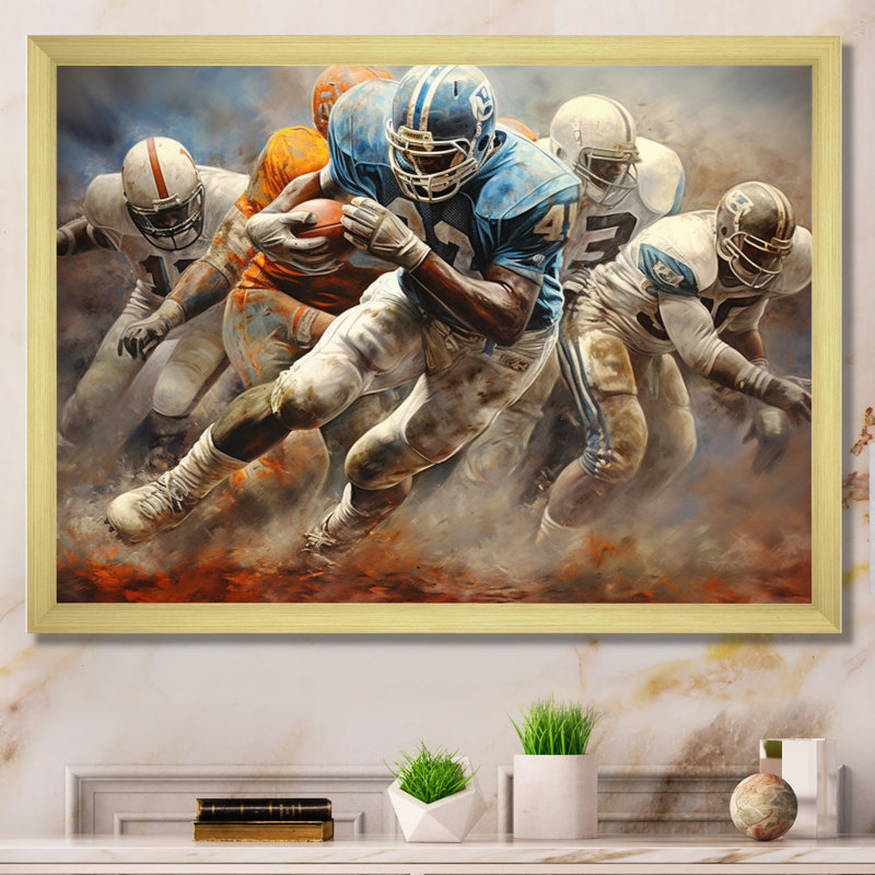 Football Interaction stratégique I - Impression, Cadre doré simple, H 16 po x l 32 po x P 1 po