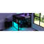 Lit mezzanine de jeu noir en métal pleine grandeur avec rangement à DEL, bureau, garde-robe ouverte et 3 tiroirs en lin - garde-robe à DEL multicolore, rangement compact, rangement généreux, assemblage facile