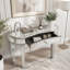 Console 47 pouces à miroir en demi-lune avec verre cannelé et poignée en cristal-1410929583
