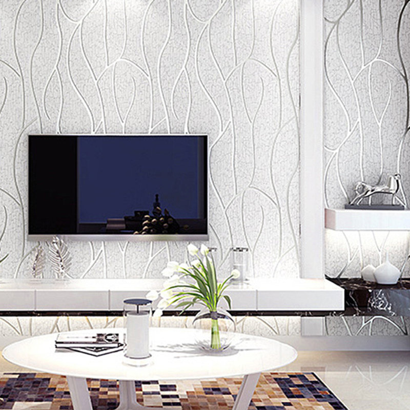 Ewin 9.5m x 53cm 3D Stripe Non Woven Wallpaper Roll, Beige