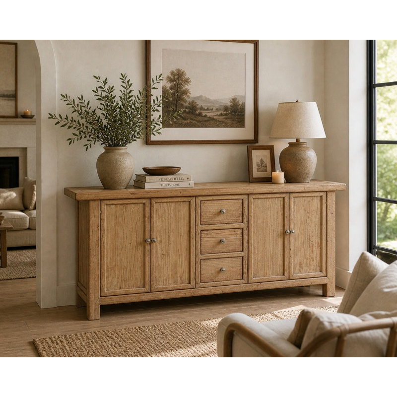 77“ Long Three Drawers Sideboard Weathered Natural