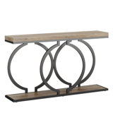 Console, 55 po en faux marbre gris, base circulaire en métal noir O