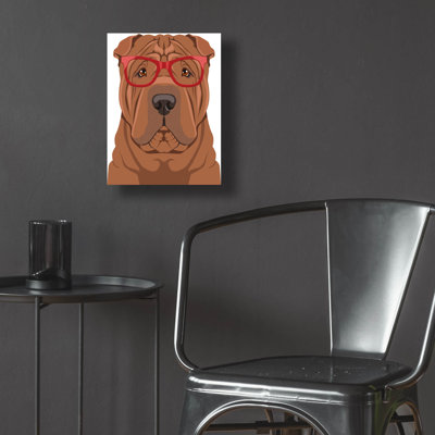 Art mural en verre épique «Shar Pei portant des lunettes de hipster» par Furbaby Affiliates
