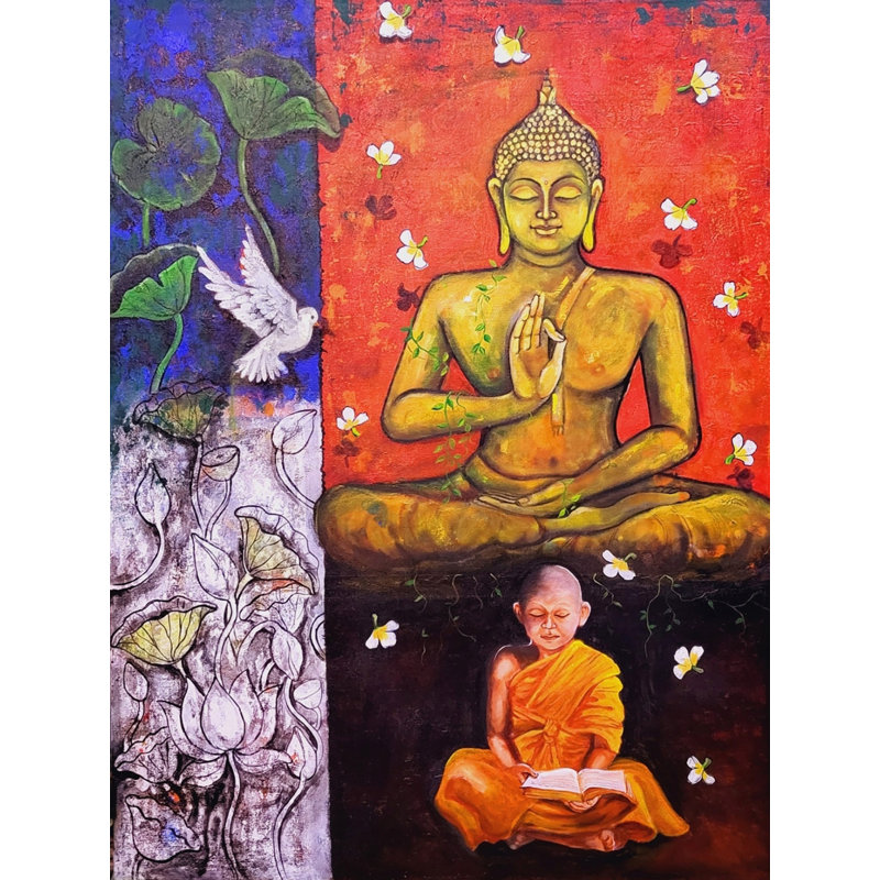 Bouddha et moine 15 | Acrylique sur toile | Par Arjun Das