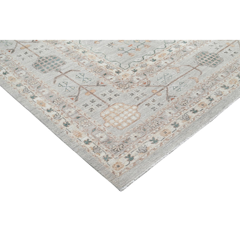 Hand Knotted Wool Area Rug in Cream
