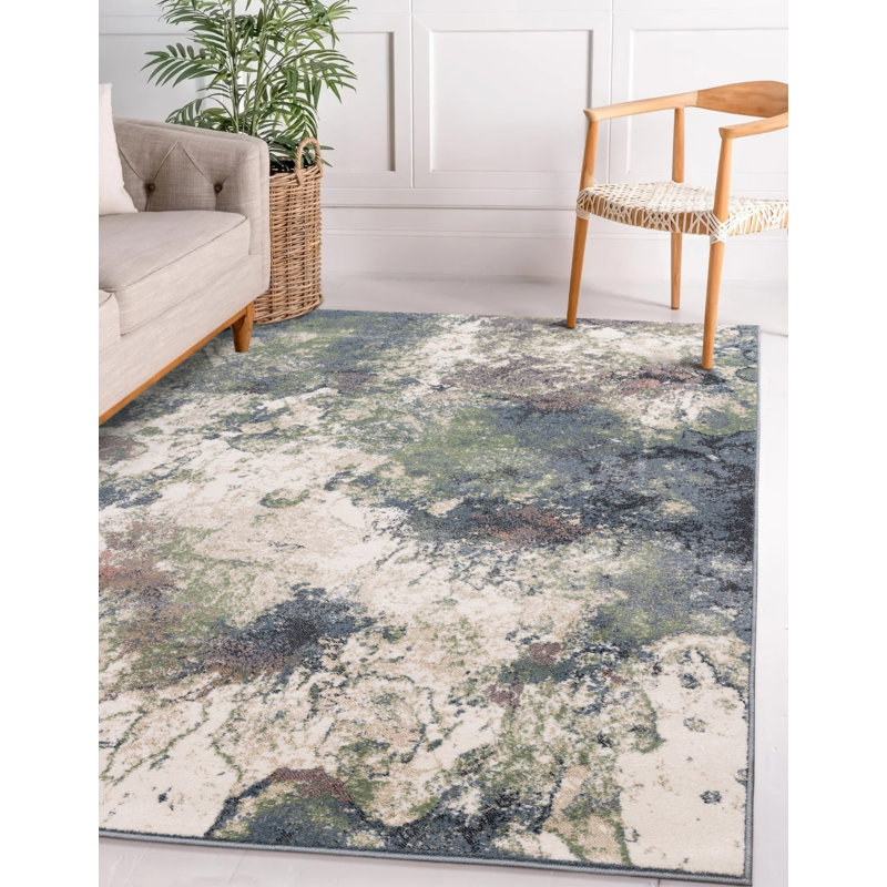 Tapis à motif abstrait vert et bleu Dais, Rectangle 7 pi 10 po x 10 pi 6 po