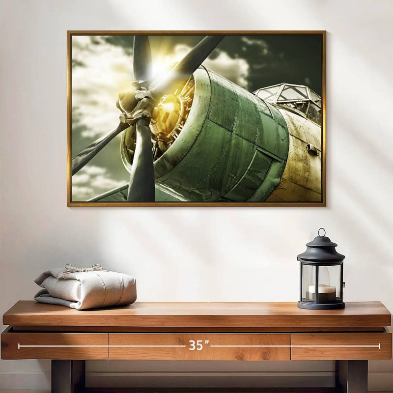 Vue du ciel de l'ancien avion, 25 po x 17 po, Cadre flottant doré