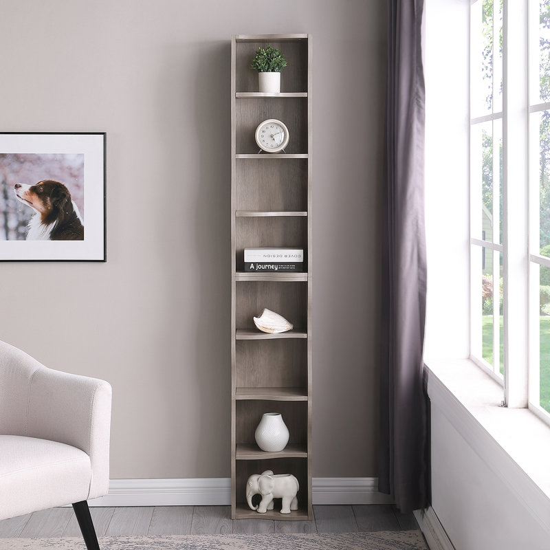 8-Tier Adjustable Bookshelf, Ultra-Thin Storage Cabinet With Wavy Border Design, Freestanding Bookcase For Living Room, Gray