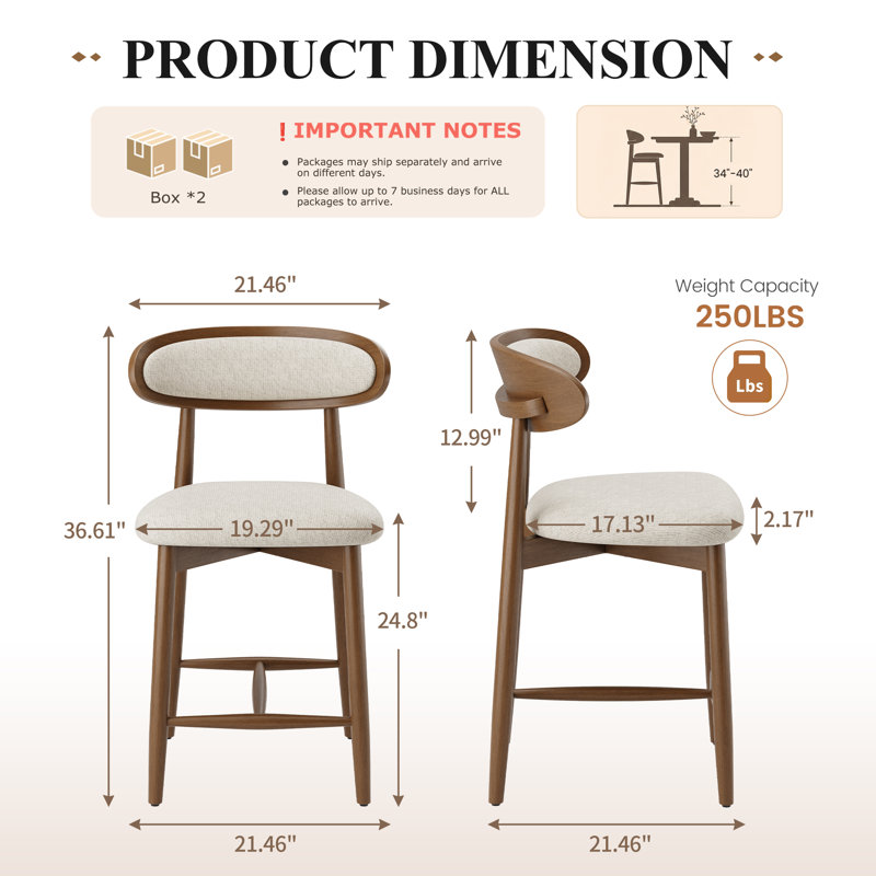 Tabouret de bar 24,8 po H 24,8 po, Beige