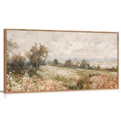 TIHUSAGO, art mural rétro encadré, paysage de campagne, décoration murale sur toile, photo de champ de nature rustique, salon, chambre à coucher, entrée, prêt à être accroché (24 po x 48 po)