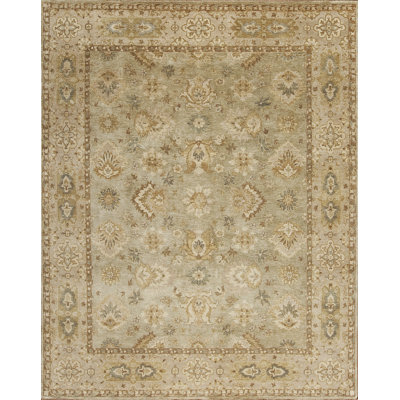 Notting Hill Hand Knotted Wool Area Rug in Sage/Beige