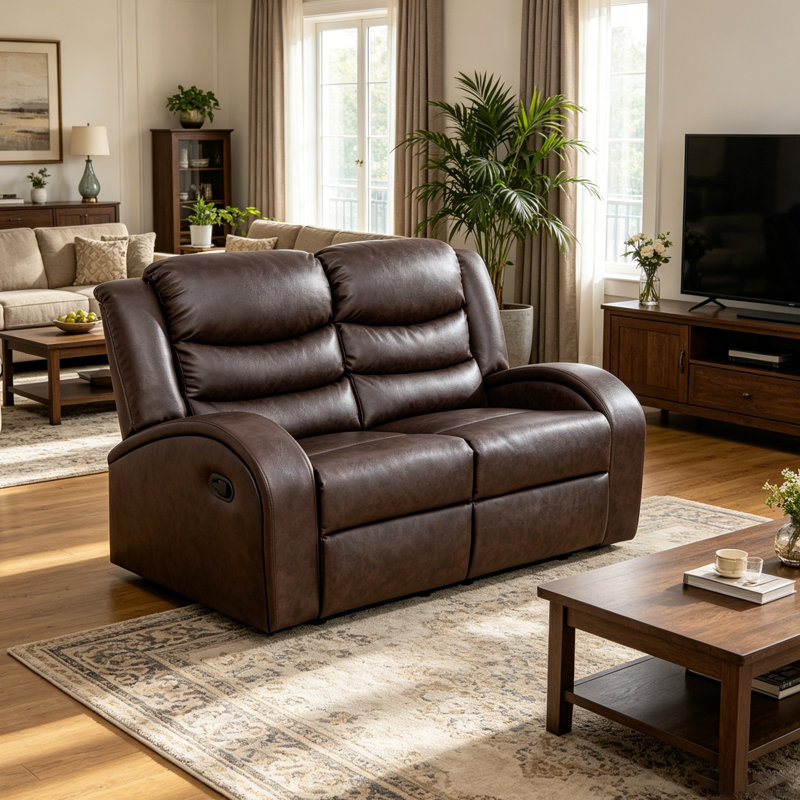 Causeuse inclinable en cuir 53 po rouge foncé respirant Living