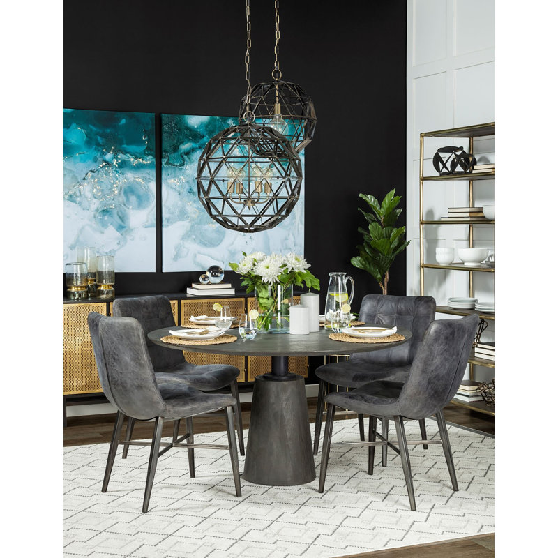 Thelma Round Solid Wood Top Dining Table, Dark Brown/Black