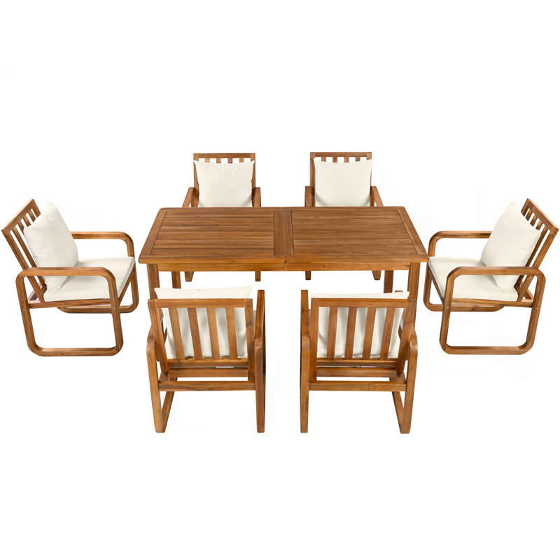 Ensemble de salle à manger de patio 7 pièces 7 pièces Ensemble de mobilier d'extérieur élégant avec coussins amovibles, Blanc