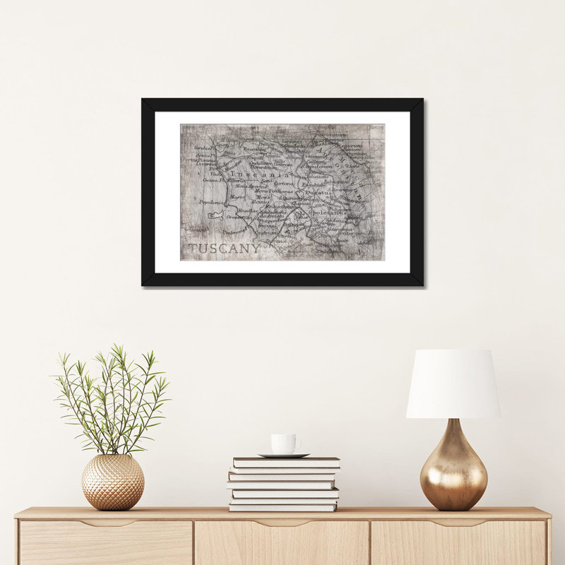 « tuscany map white », reproduction d’impression sur toile, Papier d'art encadré noir, Blanc, H 16 po x l 24 po x P 1 po