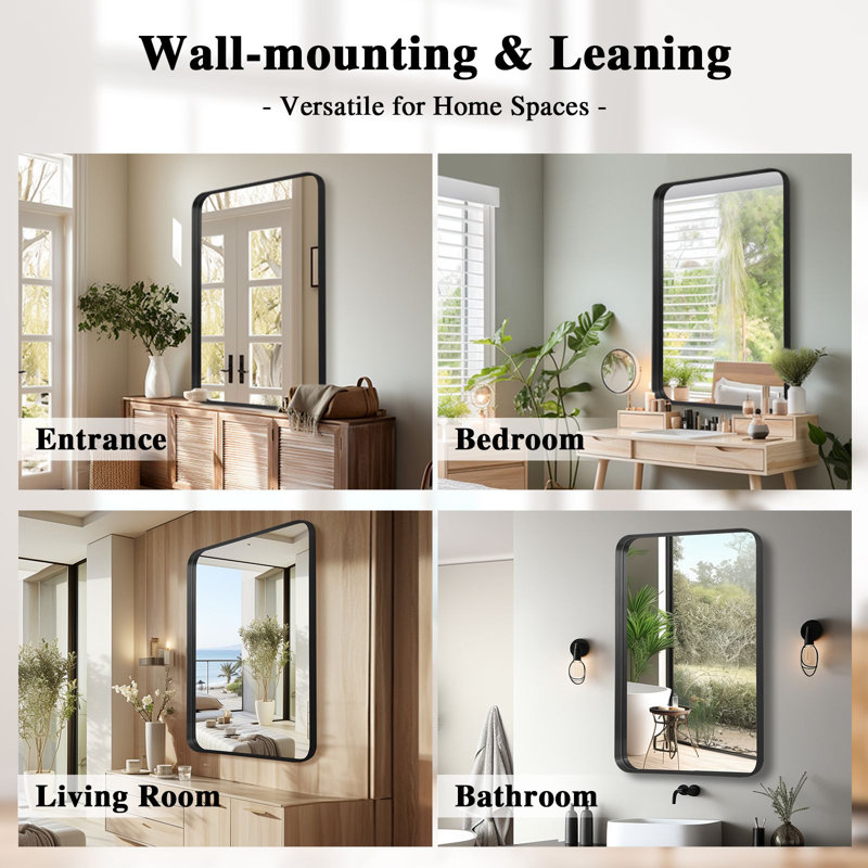 Rectangle Mirror, Black, 75cm H x 50cm W