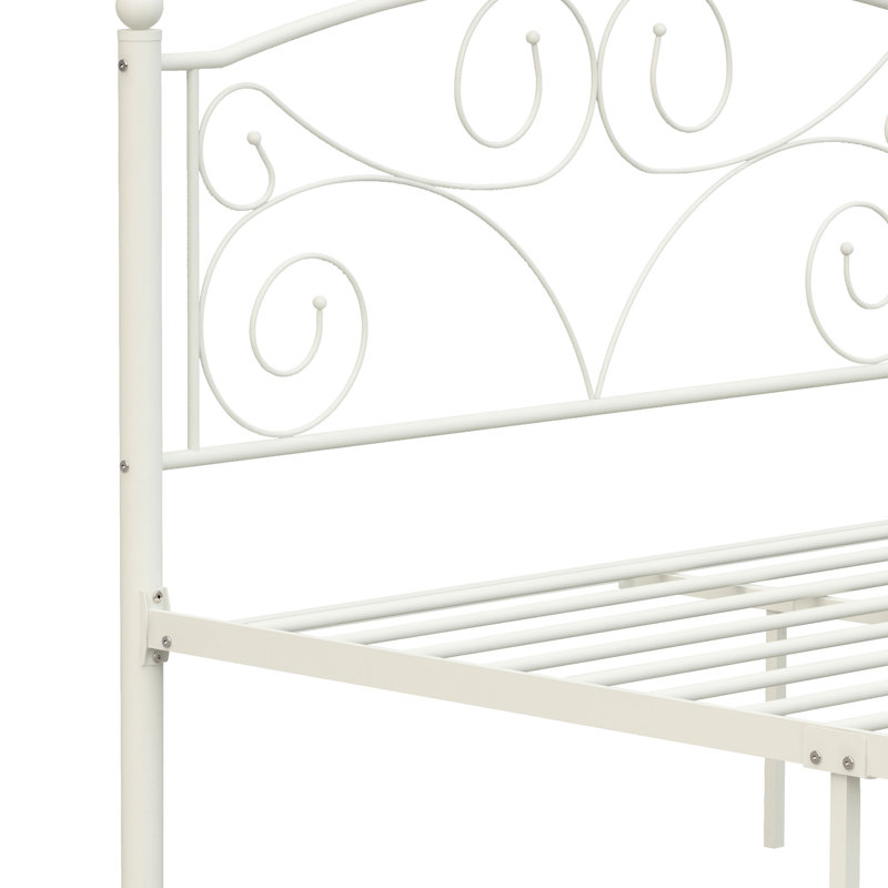 Structure de lit moderne en métal avec tête de lit, construction, bruit, installation facile, sans sommier tapissier, blanc, capacité de charge de 600 lb et, silencieux, à assembler, requis, supportant le poids