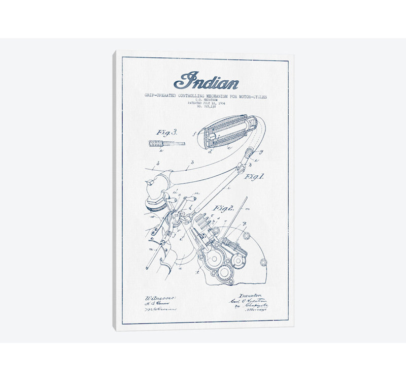 « indien », mécanisme de contrôle à commande pour motocyclettes pour motocyclettes, impression sur toile blanc/bleu