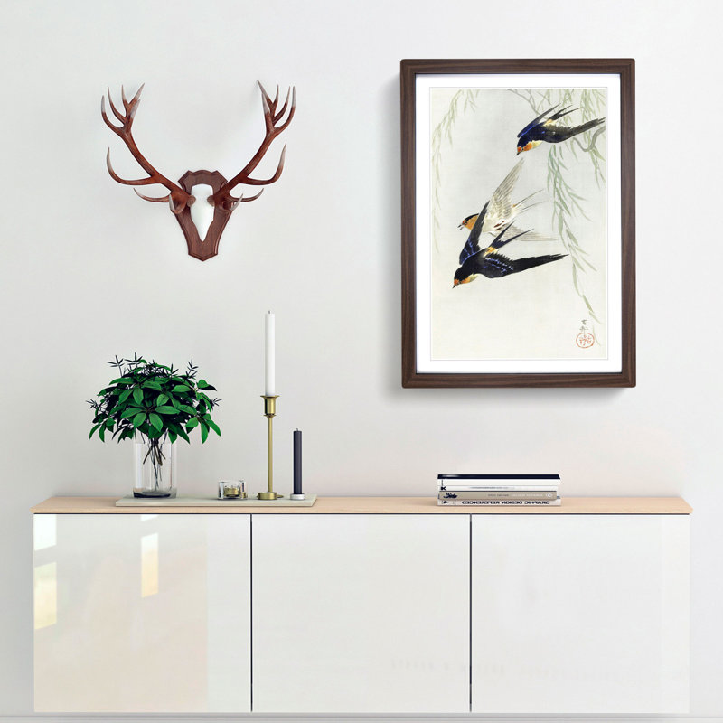 Swallows in Flight by Ohara Koson - Framed Print, 36cm H x 27cm W x 2cm D, Walnut Framed