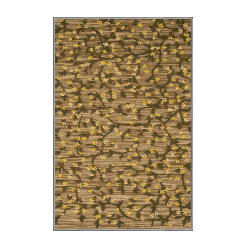 Tapis botanique brun lavable à la machine, Rectangle 2 pi x 3 pi
