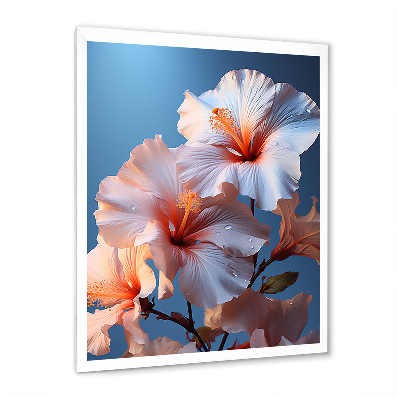«Colorful Hibiscus Modern Blooming», reproduction sur toile, Cadre simple blanc, H 20 po x l 12 po x P 1 po