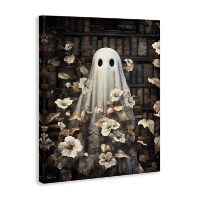 Bookish Ghost & Flowers Canvas Wall Art, design by Jo Moulton